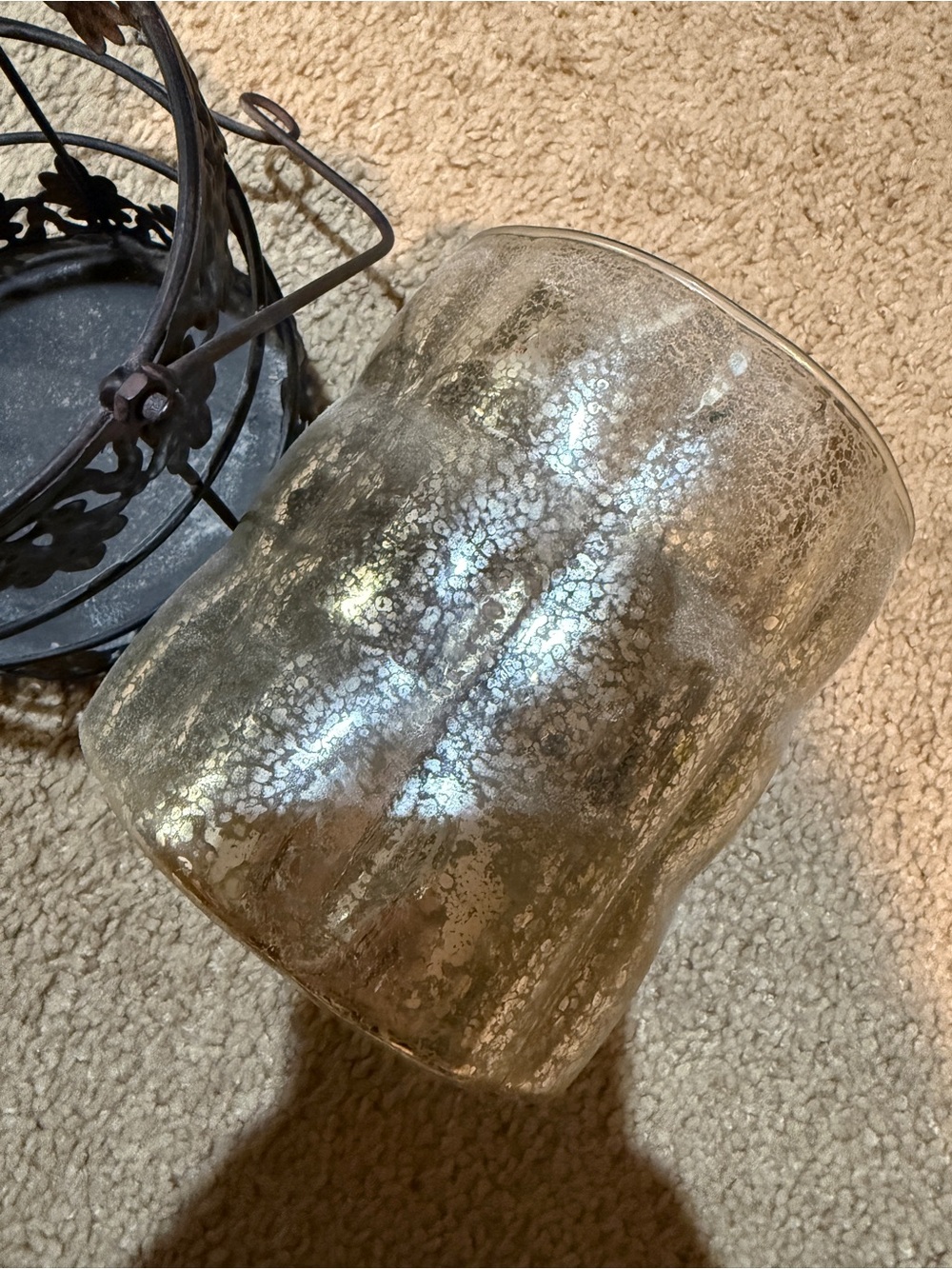 Ornate Metal and Glass Candle Holder - Brown - Picture 5 of 6